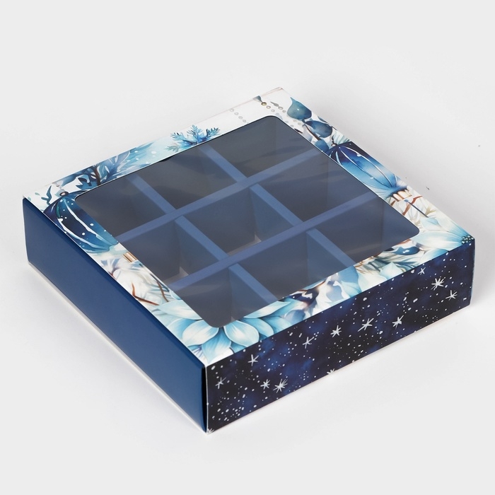 Новый год. Коробка под 9 конфет Новый год. Коробка под 9 конфет "Мир полон чудес", 13,8 х 13,8 х 3,8 , кондитерская упаковка