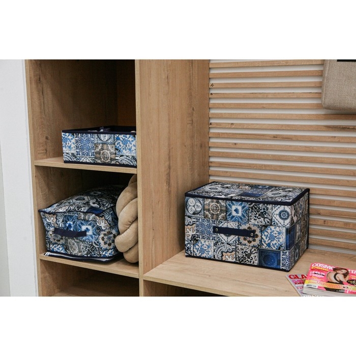 Короб стеллажный для хранения с крышкой Доляна &laquo;Мозаика&raquo;, 40&times;30&times;25 см, цвет синий