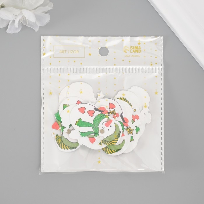 Декор для творчества дерево Декор для творчества дерево "Снеговички с сердечками" набор 10 шт 4,5х3,2 см