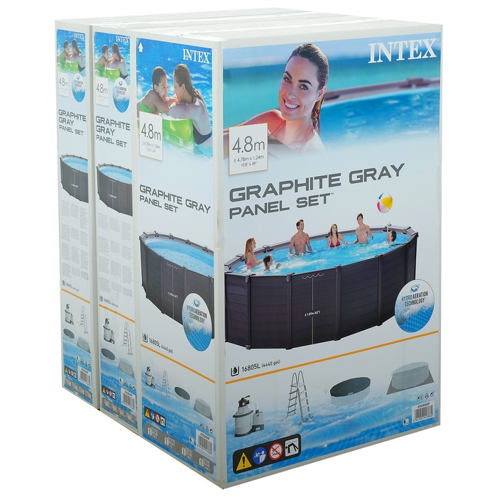 Бассейн каркасный Graphite Gray, 478 х 124 см, песчаный фильтр-насос, лестница, тент, подстилка, 26384NP INTEX Бассейн каркасный Graphite Gray, 478 х 124 см, песчаный фильтр-насос, лестница, тент, подстилка, 26384NP INTEX