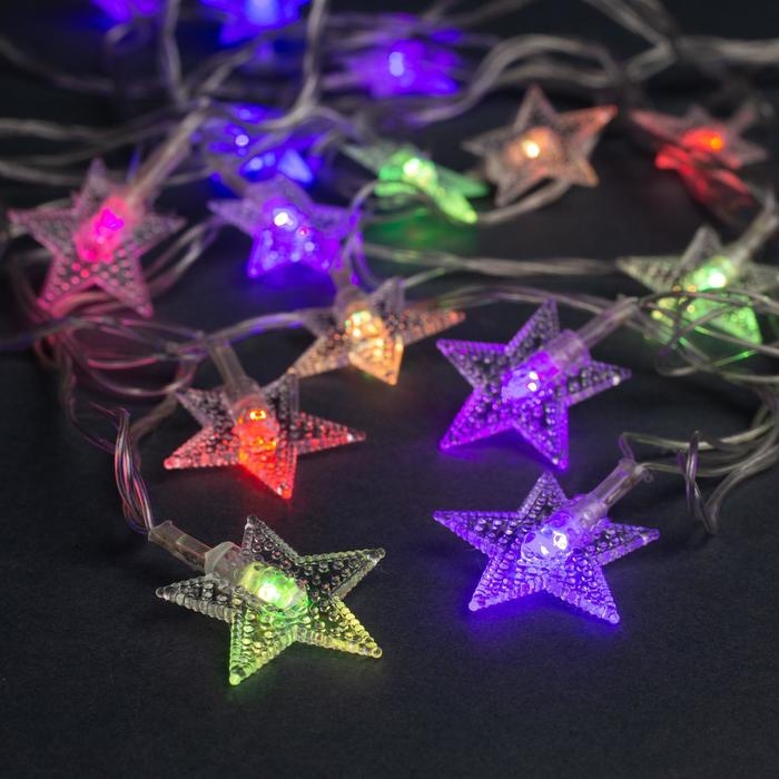 Гирлянда «Нить» 5 м с насадками «Звезда в крапинку», IP20, прозрачная нить, 20 LED, свечение мульти (RG/RB), мигание, 220 В Гирлянда «Нить» 5 м с насадками «Звезда в крапинку», IP20, прозрачная нить, 20 LED, свечение мульти (RG/RB), мигание, 220 В