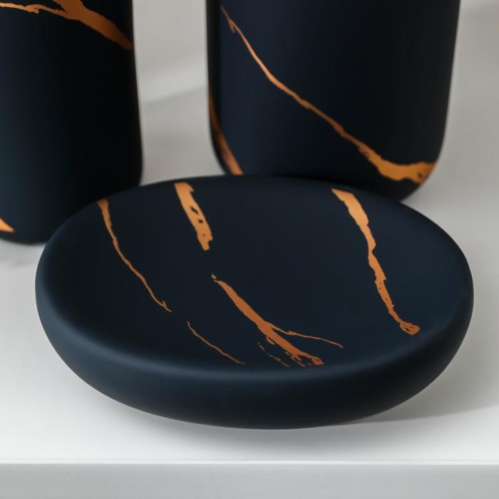 Набор аксессуаров для ванной комнаты Доляна &laquo;Зевс&raquo;, 3 предмета (мыльница, дозатор для мыла, стакан), цвет чёрный