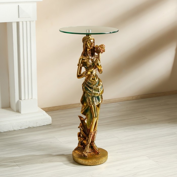 Стол декоративный "Африканская красавица с букетом" золото 38х38х85 см