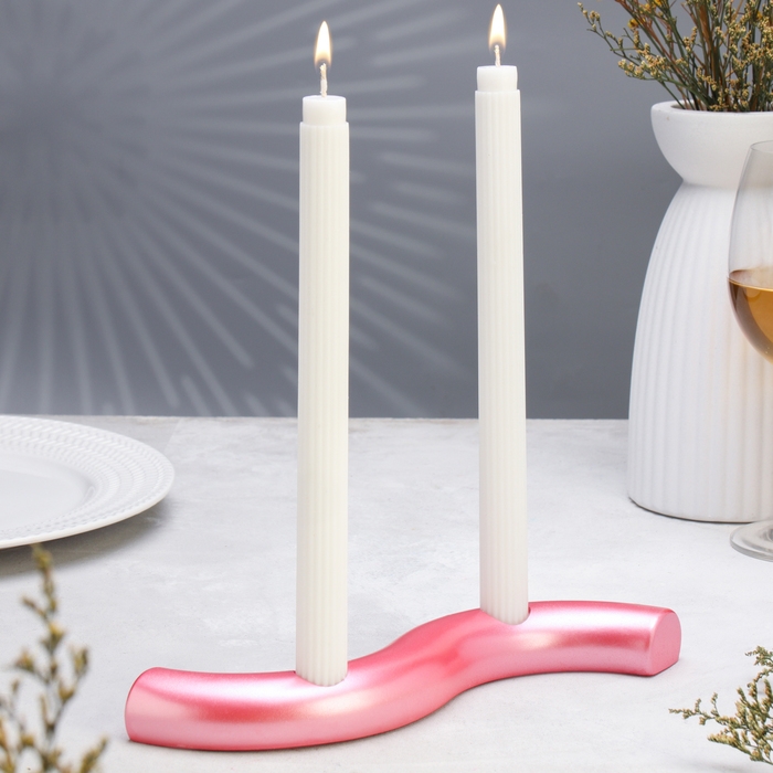 Подсвечник Подсвечник "Волны" для двух свечей из гипса,25х6х3см,розовый