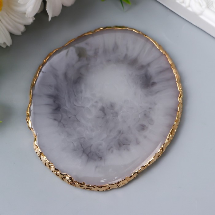 Подставка под кольца смола Подставка под кольца смола "Серо-коричневый камень" неидеальный круг 9х10 см