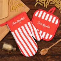 Кухонный набор Доляна Bon appetit прихватка 17*17 см, варежка-прихватка 26*16 см, 100% п/э Кухонный набор Доляна Bon appetit прихватка 17*17 см, варежка-прихватка 26*16 см, 100% п/э