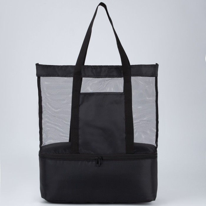 Сумка - шопер пляжная c термо-карманом , 42х37х15 см, чёрный цвет Сумка - шопер пляжная c термо-карманом , 42х37х15 см, чёрный цвет