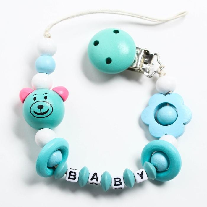 Держатель для соски - пустышки &laquo;Мишка&raquo;, деревянный, цвет бирюзовый