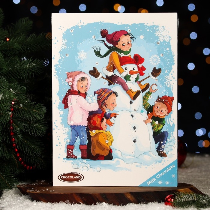 Новый год. Адвент-календарь с мини-плитками из молочного шоколада Chocoland, МИКС, 50 г