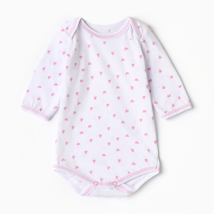 Боди детское с длинным рукавом, цвет белый/сердечки, рост 62 Боди детское с длинным рукавом, цвет белый/сердечки, рост 62