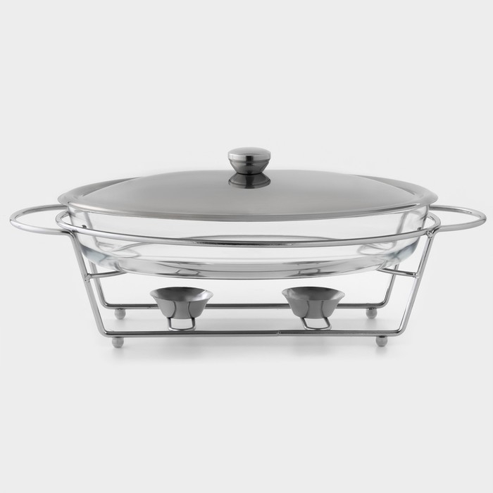 Мармит из жаропрочного стекла, 3 л, 44&times;25&times;17 см, с крышкой, на подставке