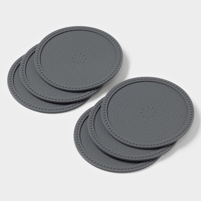 Набор подставок под горячее, под кружку, силикон, 6 шт, d=8 см, серый Набор подставок под горячее, под кружку, силикон, 6 шт, d=8 см, серый