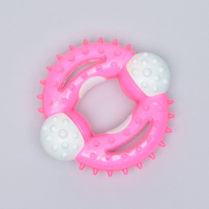 Игрушка двухслойная (твердый и мягкий пластик) Игрушка двухслойная (твердый и мягкий пластик) "Кольцо с шипами", 10 см, розовая