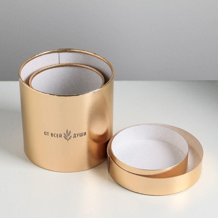 Набор золотых шляпных коробок 2 в 1, упаковка подарочная, &laquo;От всей души&raquo;, 12 х 12, 15 х 15 см