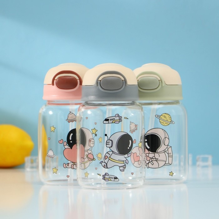 Бутылка для воды стеклянная &laquo;Космонавты&raquo;, 450 мл, 8,2&times;15 см, цвет МИКС