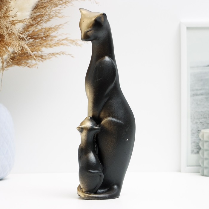 Фигура "Кошка с котенком" черная в золоте, 21х7х7см