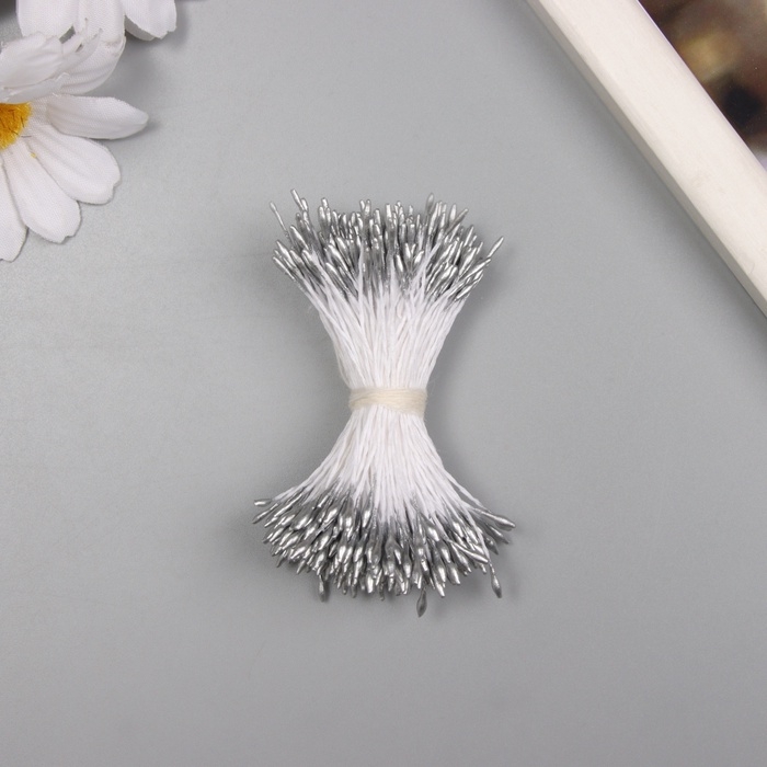 Тычинки для искусственных цветов глянец Тычинки для искусственных цветов глянец "Рисинки" серебро набор 360 шт длина 6 см