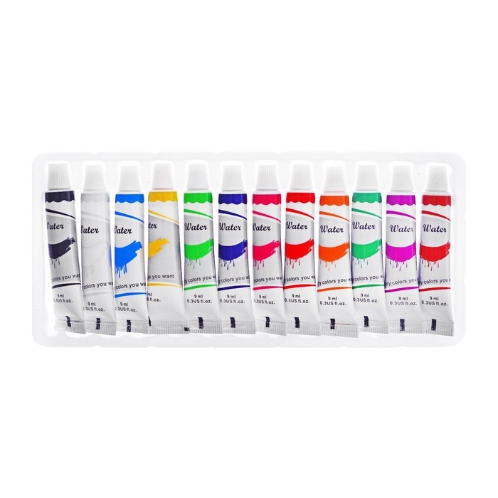 Краски акварельные, 12 цветов, в пластиковой тубе, 9 мл, в картонной коробке