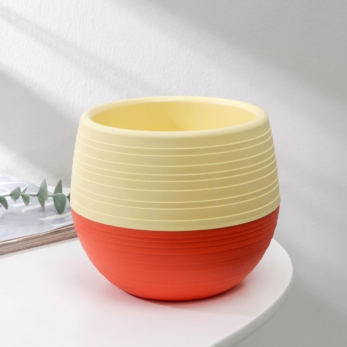 Горшок для цветов с поддоном &laquo;Япония&raquo;, 1,2 л, цвет бежево-коралловый