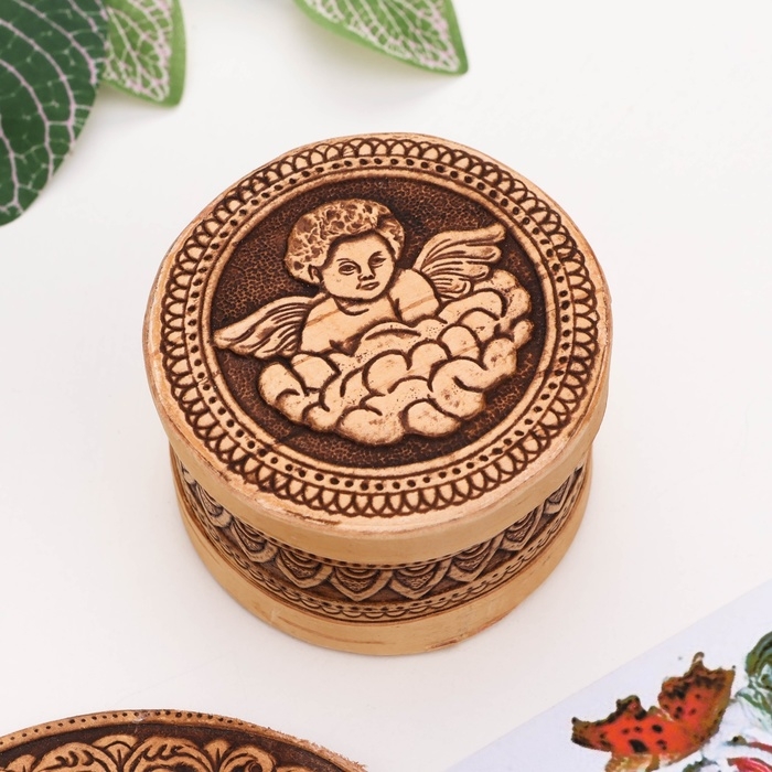 Шкатулка малая Шкатулка малая "Ангелочек", d=6.5 см, h= 4 см