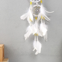 Ловец снов d=10 и 5 см "Паутинка с белыми и желтыми бусинами" белый 50х10х0,7 см Ловец снов d=10 и 5 см "Паутинка с белыми и желтыми бусинами" белый 50х10х0,7 см