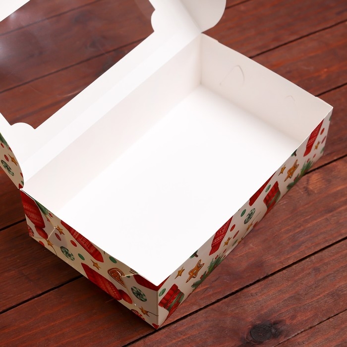 Новый год. Коробка складная, кондитерская упаковка с окном Новый год. Коробка складная, кондитерская упаковка с окном "Новогодний паттерн", 25 х 15 х 7 см