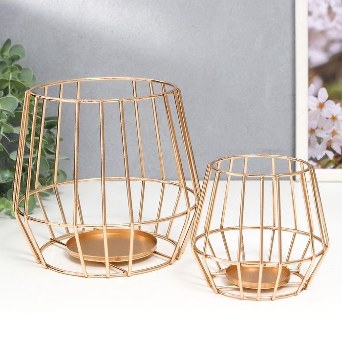 Подсвечник металл Подсвечник металл "Лофт. Каркас" золото набор 2 шт 10х10х10 15х16,5х16,5 см