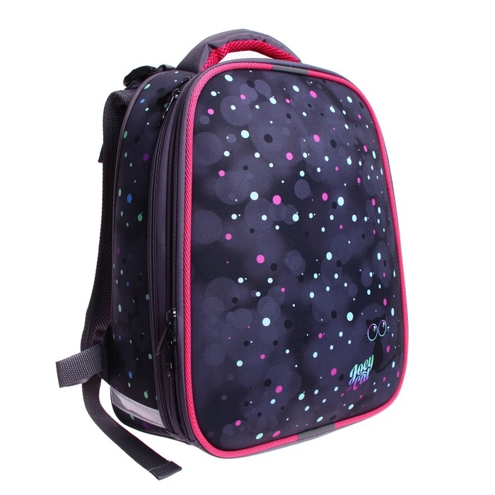 Рюкзак каркасный школьный 38 х 30 х 16 см, эргономичная спинка, Stavia "Кот + горох", серый