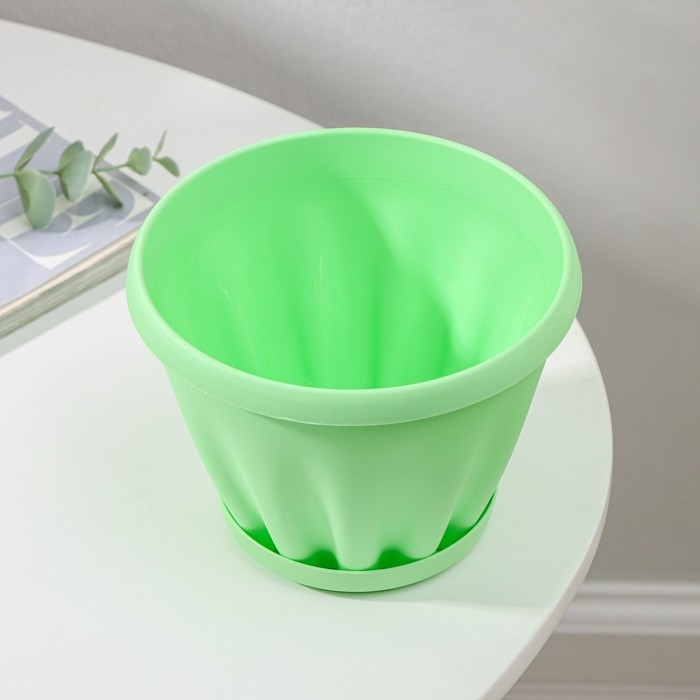 Горшок для цветов с поддоном &laquo;Знатный&raquo;, 1 л, d=14 см, цвет зелёный