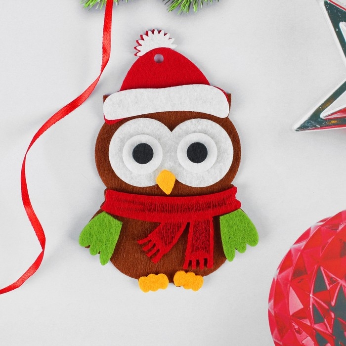 Набор для творчества - создай ёлочное украшение из фетра &laquo;Сова в новогодней шапочке&raquo;