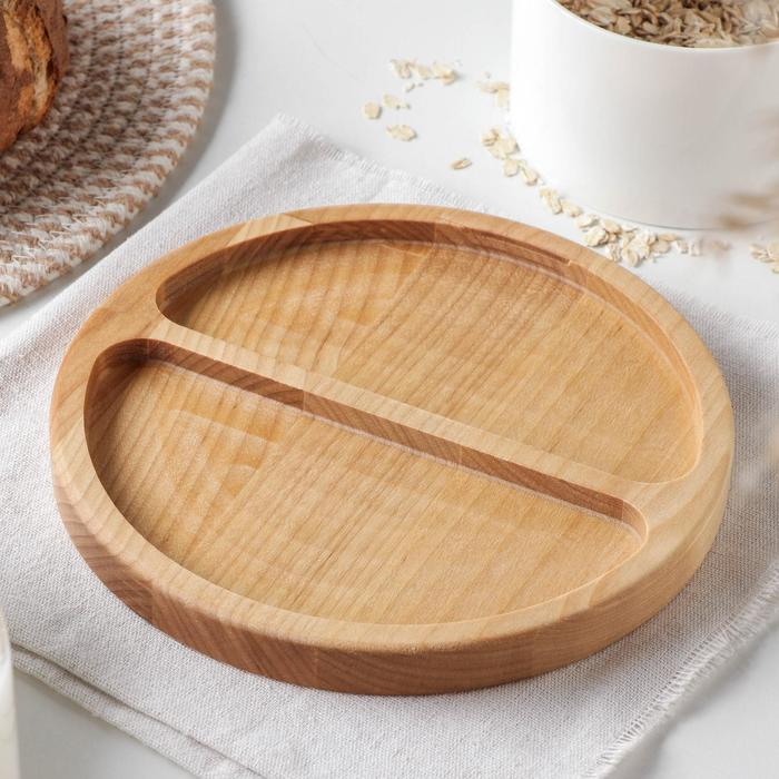 Менажница круглая Доляна &laquo;Генуя&raquo;, d=20 см, 2 секции, берёза, пропитана маслом