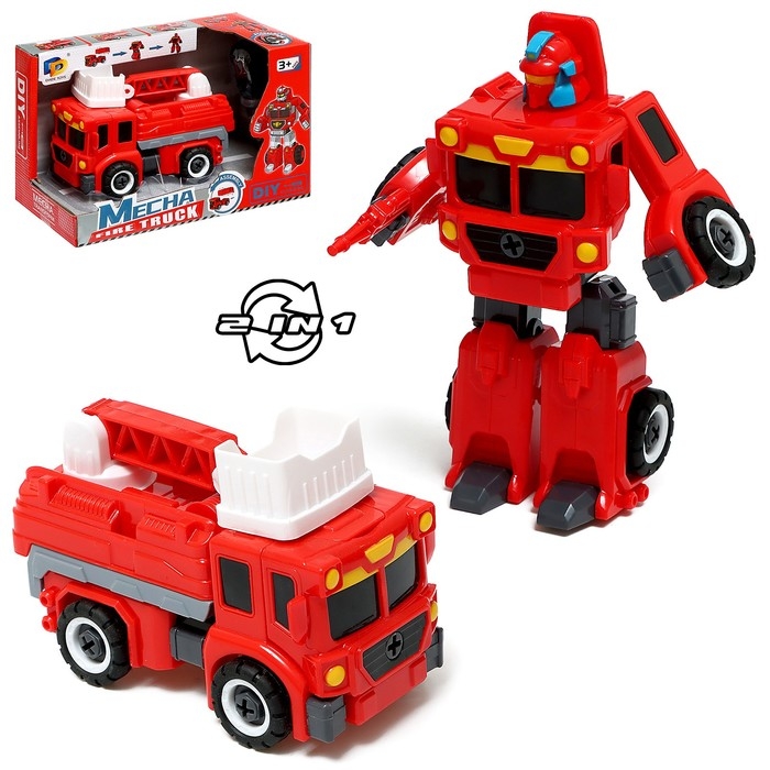 Конструктор винтовой &laquo;Пожарная&raquo;, 2 в 1 робот-машина