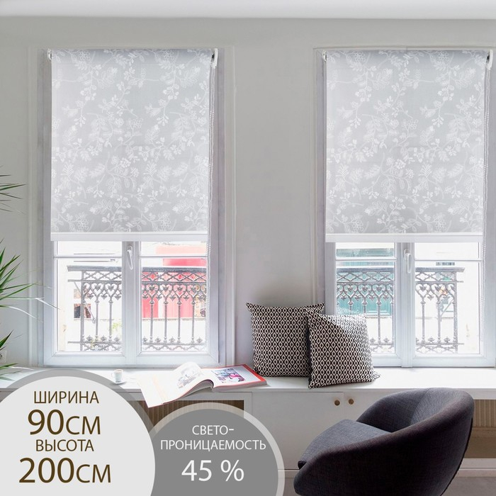 Штора рулонная &laquo;Цветенье&raquo;, 90&times;200 см (с учётом креплений 3,5 см), цвет серый