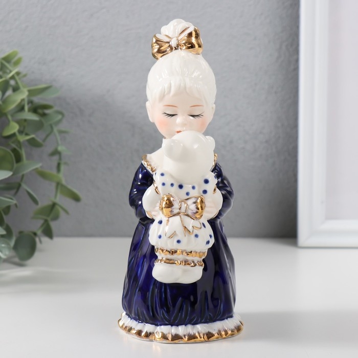 Сувенир керамика "Малышка в ночной рубашке с медвежонком" кобальт 7х7,5х16,5 см