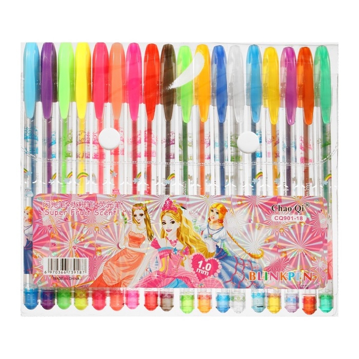 Набор гелевых ручек, 18 цветов, металлик, корпус с рисунком, в блистере на кнопке Набор гелевых ручек, 18 цветов, металлик, корпус с рисунком, в блистере на кнопке