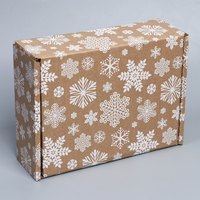 Коробка новогодняя складная &laquo;Снежинки&raquo;, бурый, 27 х 21 х 9 см, Новый год