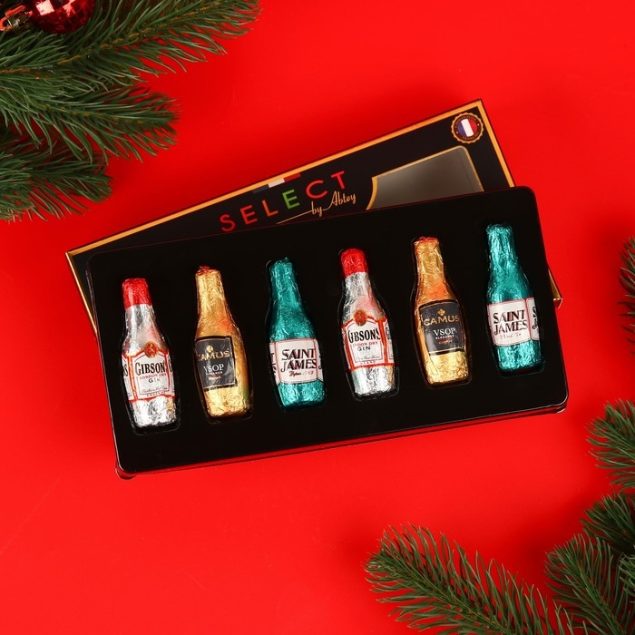 Новый год. Шоколад фигурный ETUI SELECT BY ABTEY SENIOR, с начинкой из ликера, ассорти, 13 &plusmn; 1 г