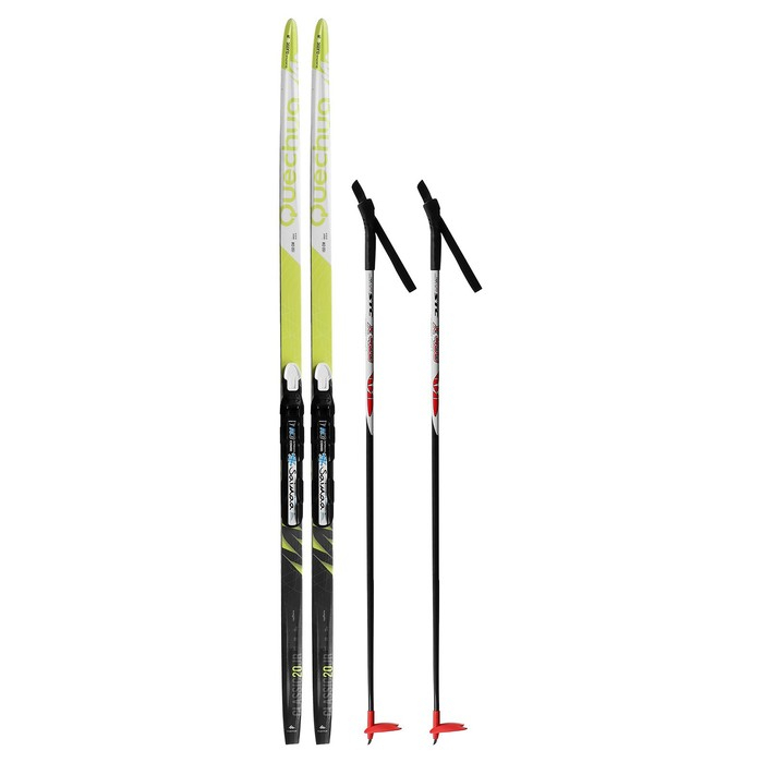 Комплект лыжный: пластиковые лыжи 150 см без насечек, стеклопластиковые палки 110 см, крепления NNN, цвета МИКС