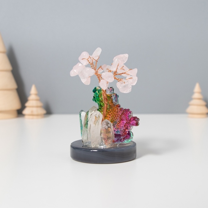 Сувенир стекло, металл Сувенир стекло, металл "Деревце под защитой дракона" 18 камней, розовый 5,5х5,5х9 см