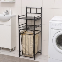 Стеллаж с корзиной для белья 2-х ярусный, 38×35×105 см, цвет чёрный Стеллаж с корзиной для белья 2-х ярусный, 38×35×105 см, цвет чёрный