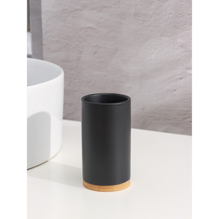 Набор аксессуаров для ванной комнаты SAVANNA &laquo;Натура&raquo;, 2 предмета (дозатор 400 мл, стакан, на подставке), цвет чёрный