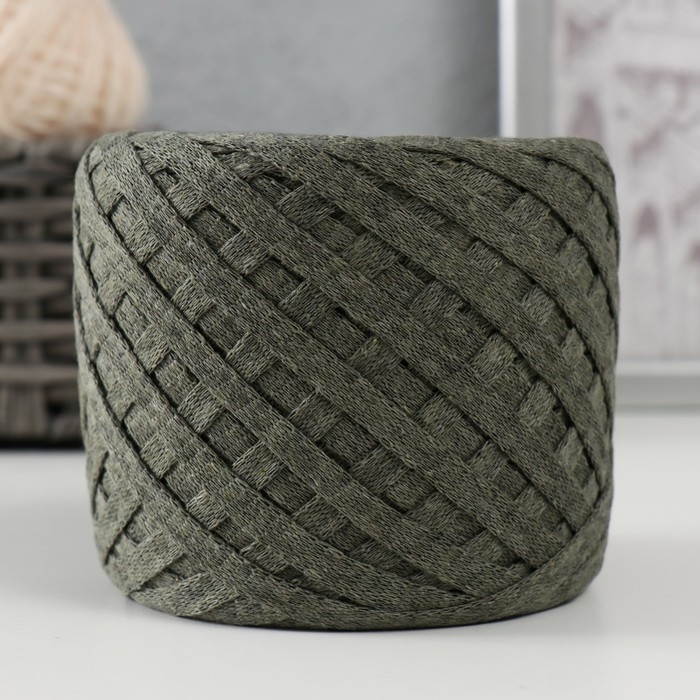 Трикотажная пряжа "Риббон" 85м/170&plusmn;5 гр (Хаки)