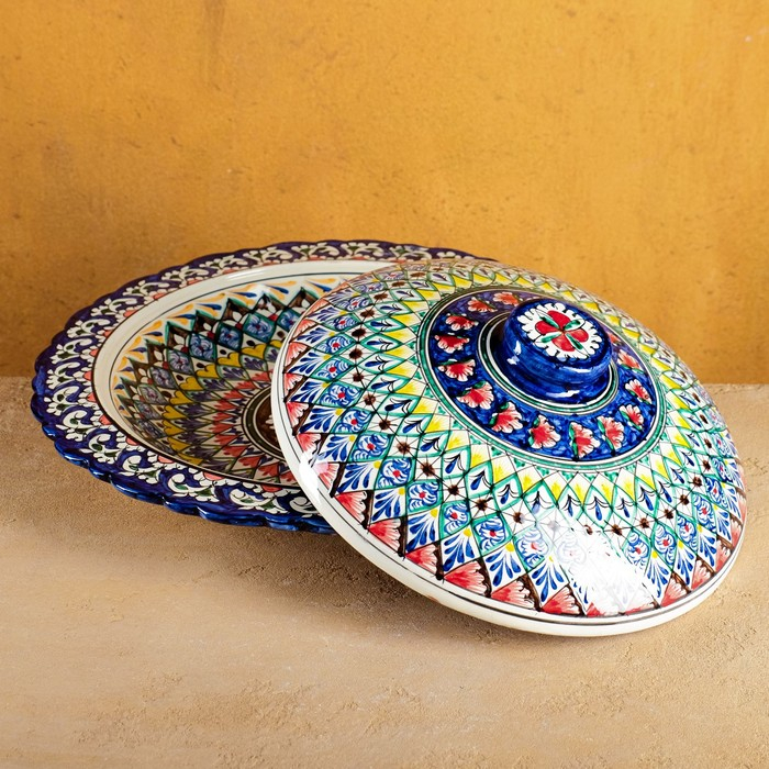 Блинница Риштанская Керамика Блинница Риштанская Керамика "Цветы", 37 см, синий