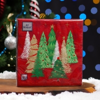 Новогодние салфетки бумажные Art Bouquet &laquo;Ели на красном&raquo;, 3 слоя, 33х33, 20 шт
