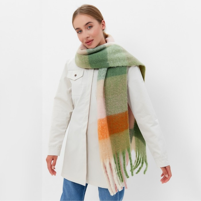 Шарф зимний объемный с кистями MINAKU клетка 210*38+18 см Шарф зимний объемный с кистями MINAKU клетка 210*38+18 см