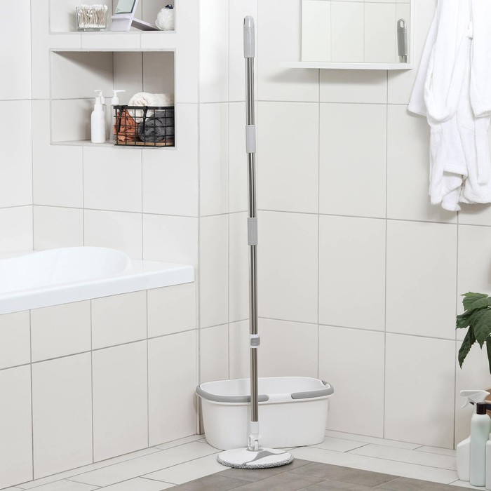 Швабра с отжимом и ведро Raccoon: плоскоя насадка из микрофибры, ведро с отжимом, 13,5 л