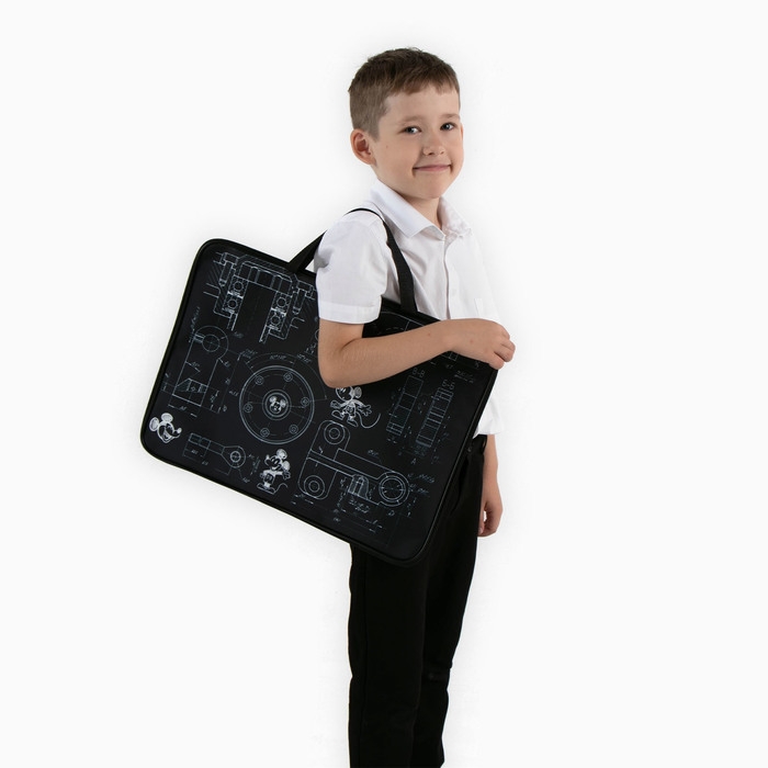 Папка для черчения и рисунков А3, 470х350х20 мм с ручками, текстильная,Микки Маус