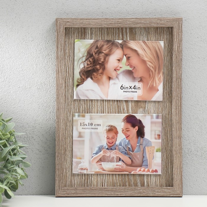 Фоторамка дерево, PVC на 2 фото 10х15 см Фоторамка дерево, PVC на 2 фото 10х15 см "Шебби" бежево-серая 2х21х30 см