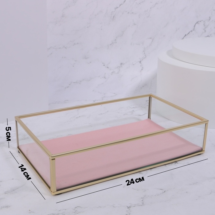 Органайзер для хранения &laquo;PINK RIPPLES&raquo;, стеклянный, 1 секция, 24 &times; 14 &times; 5 см, цвет прозрачный/медный/розовый