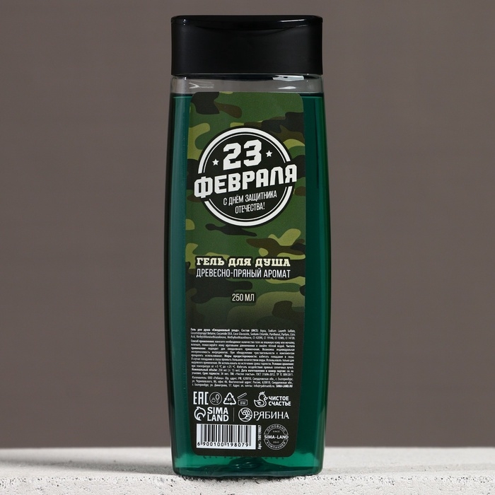 Гель для душа ЧИСТОЕ СЧАСТЬЕ &laquo;С 23 Февраля!&raquo;, 250 мл, аромат древесно-пряный